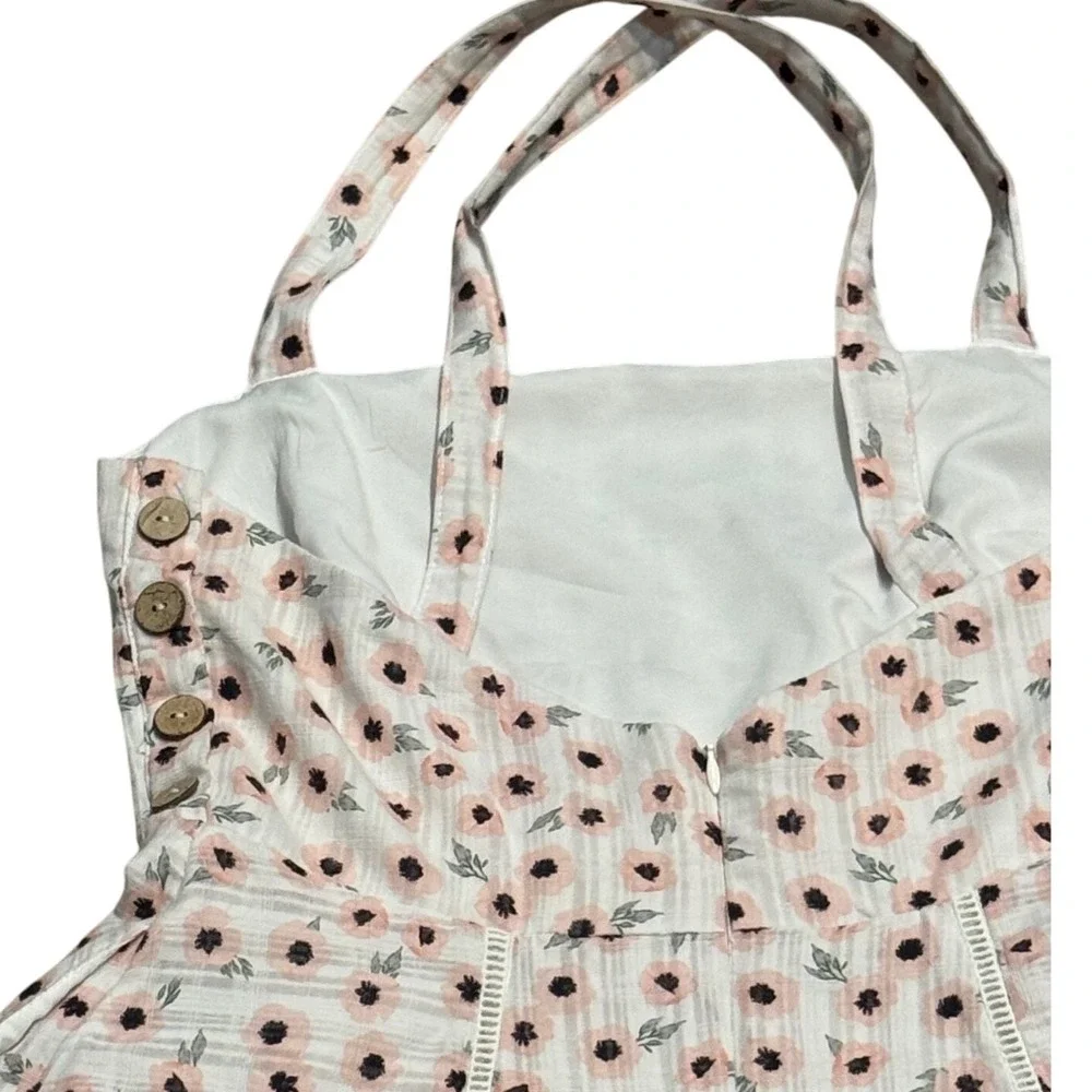 Hutch White Pink Floral Belle Dress Cotton Midi Square Neck Cross Back Size 8 - Picture 6 of 11